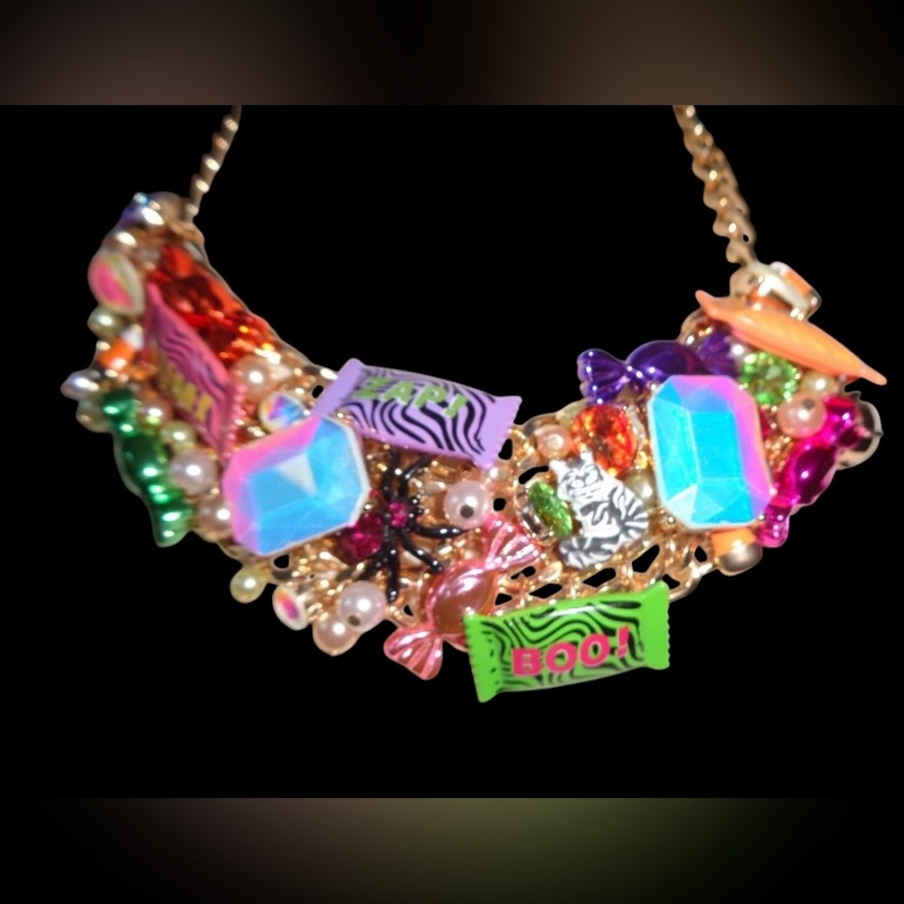 Betsey Johnson Halloween GLOW IN DARK Colorful Candy Statement Bib Necklace new